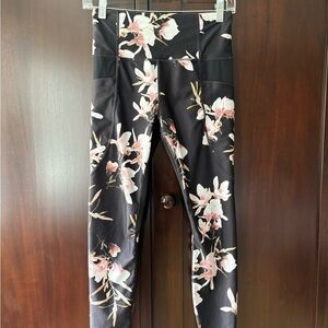 Athleta Black and Pink Floral Leggings